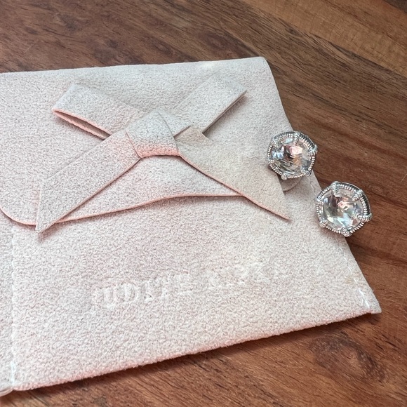 EUC Judith Ripka JR TWO Clear Quartz Doublet Eclipse Stud Earrings - Picture 13 of 13